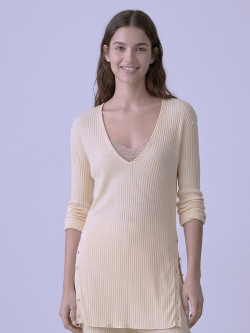 Zara Semi Sheer Beige Tunic Top with Buttons
